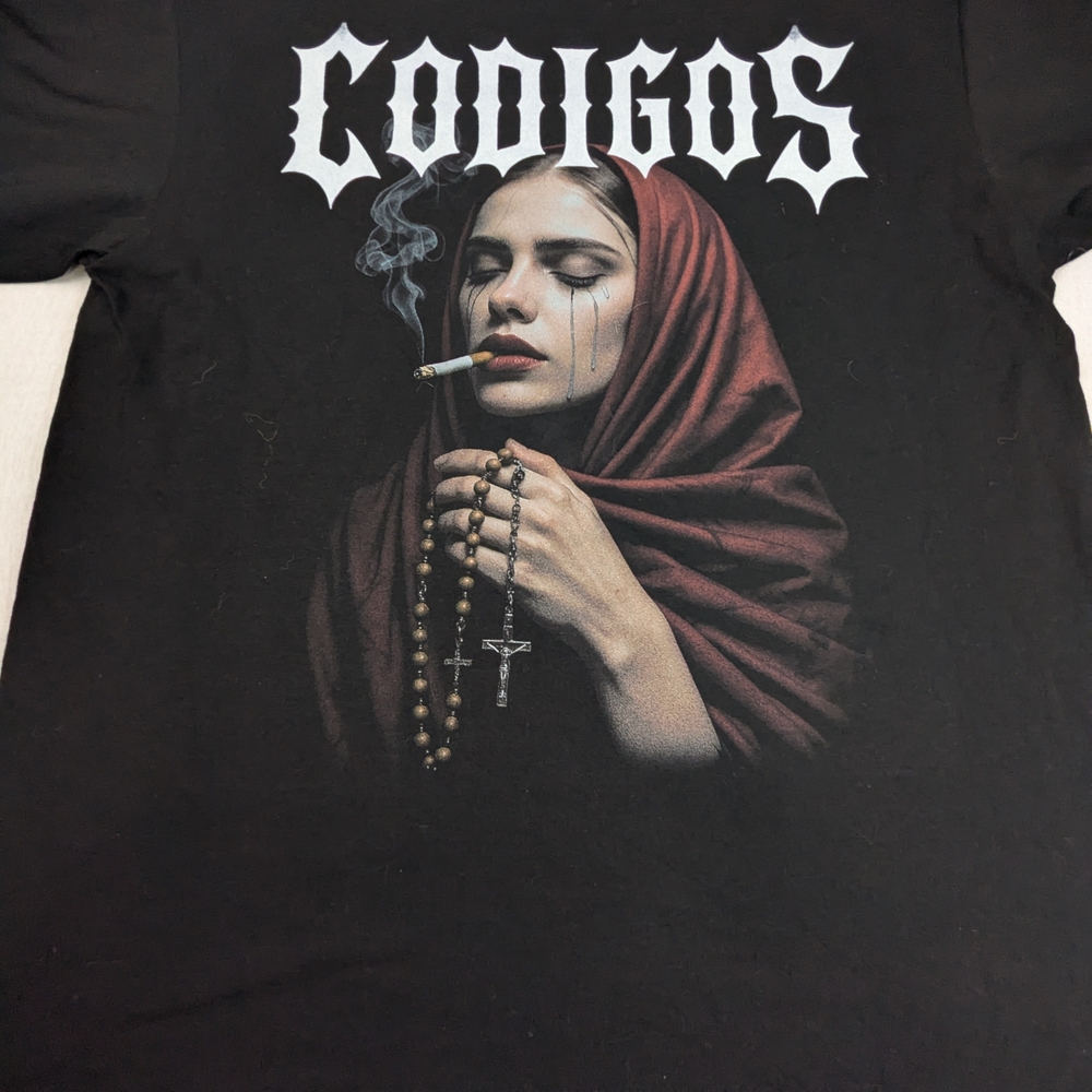 Shaka Wear Codigos Streetwear Tee Black With Smoking Woman Holding Rosary XL